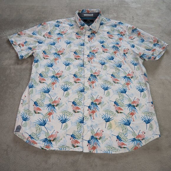 MBX Good Vibes Only Flamingo Tropical Hawaiian Floral Button-Up Shirt Mens XL - Picture 1 of 12